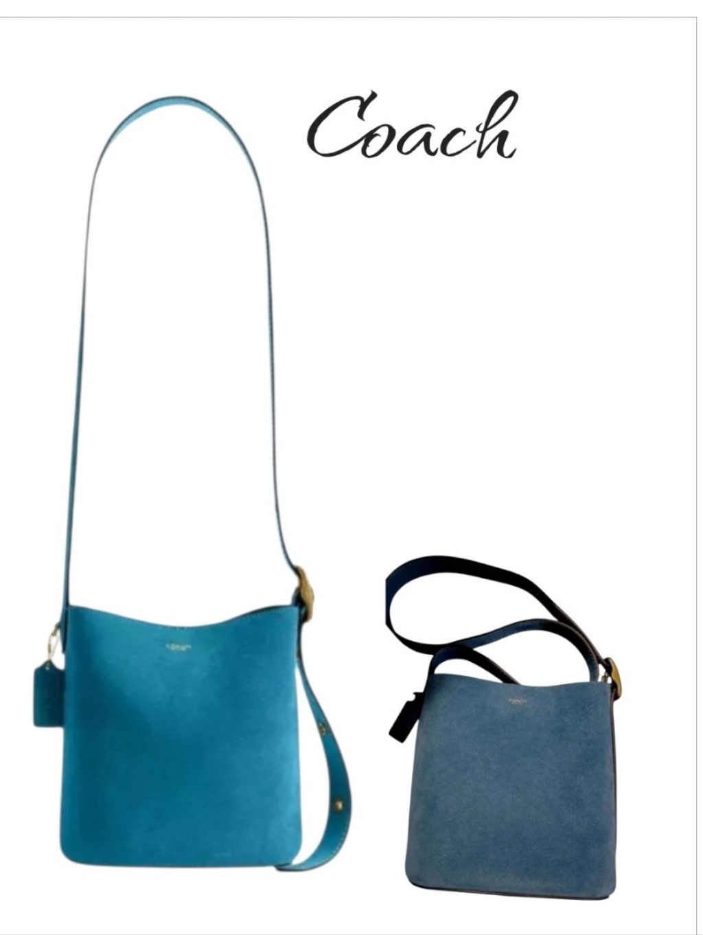Coach Bleecker Bucket Bag 21 Sea Blue Suede Crossbody Purse Pouch
